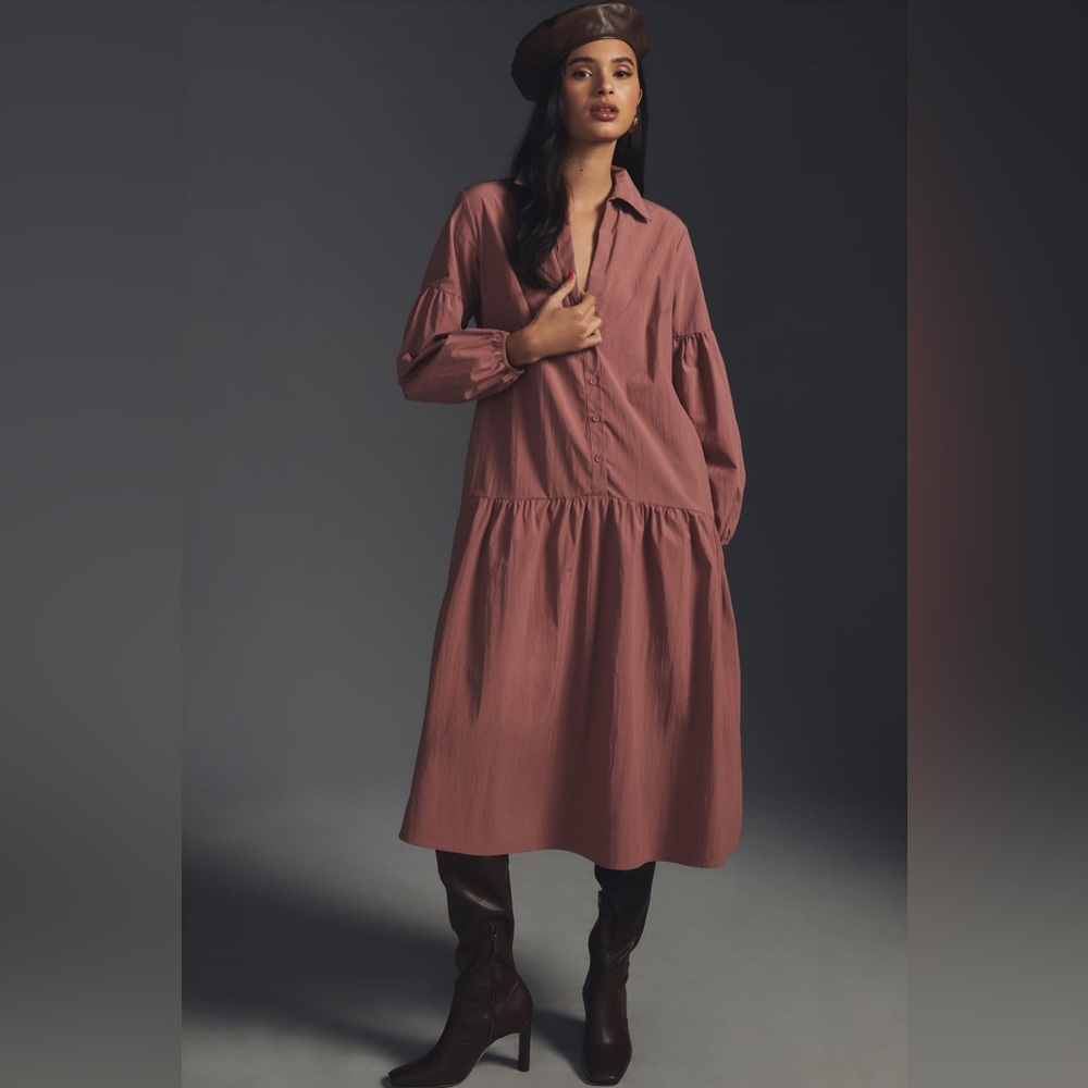 Anthropologie Maeve Button-Front Taffeta Dress